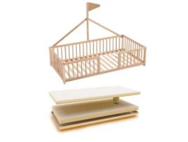 Cama Tepee Apache Wonderland Montessori 140X70 em Madeira de Faia e Cor Natural Colchão Higiénico Ternum