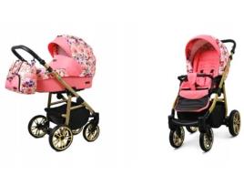 Carrinho de Bebé Multifuncional BABYLUX CLASSIC GOLD 2 Em 1 -Pansies And Roses GOLD FRAME Ajustável e dobrável Construção leve em alumínio Acessórios