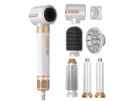 Secador De Cabelo Profissional De Alta Velocidade Onlike Hot Air Styler 7 Em 1, 110000 Rpm, Escova Secadora, Difusor, Alisador, Modelador - Branco