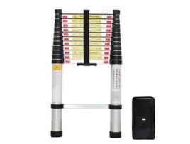 Todeco Escada telescópica de 3,8 metros, escada dobrável Carga máxima 150 kg, Padrão/Certificação EN131, bolsa de transporte GRATUITA