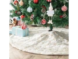 Saia de árvore de Natal branca de 122 cm Topper de árvore de pelúcia saia de árvore de Natal de pele sintética branca com flocos de neve dourados