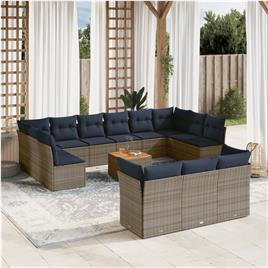 vidaXL 14 pcs conjunto sofás p/ jardim c/ almofadões vime PE cinzento