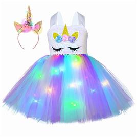 Princess Tutu Princesa Tutu LED Unicórnio Vestido para Meninas Arco-íris Light Up Costumes XL(7-8Y)