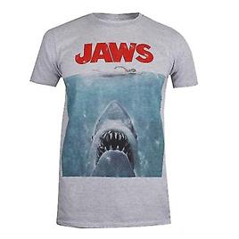 Camisa de pôster do Jaws Mens Cinza esportivo/azul/vermelho L