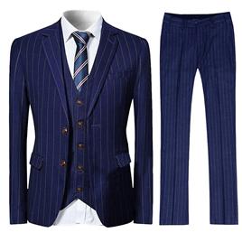 Allthemen Mens 3-Piece Business Suit Slim Stripe Terno de Casamento Azul marinho L