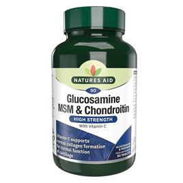 Natures Aid Glucosamine 500mg MSM 500mg Chondroitin 100mg (com Vit C), 180 Abas