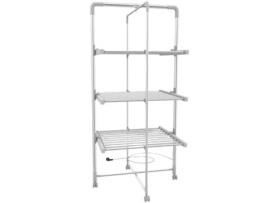 Todeco Rack de Lavanderia Elétrico, Varal Dobrável para Interior, Tamanho Material Liga de Alumínio, 3 Prateleiras, com Rodas - Branco