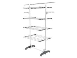 Todeco Grandes Arejadores de Roupas Dobráveis de 4 Camadas, Cabideiros com 6 Rodas, Barra Superior Extensível, 2 Asas, Cinza