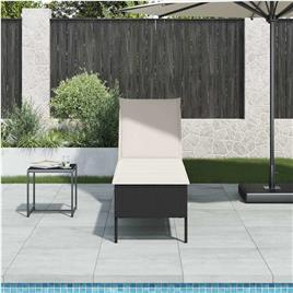 vidaXL Espreguiçadeira com almofadão 55x200x44 cm vime PE preto