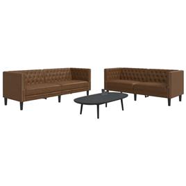 vidaXL 2 pcs conj. de sofás chesterfield camurça artificial castanho