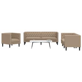 vidaXL 3 pcs conj. de sofás chesterfield couro artificial cappuccino
