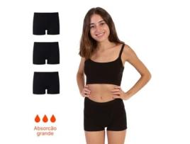 Boxers De Menina Ecowoman Menstruais Fluxo Pesado Preto (s)