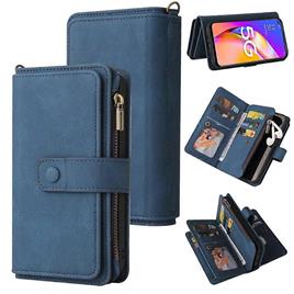 Gangxun Capa para OPPO A74 5G / A54 5G Capa Titular Do Cartão De Crédito À Prova De Choque Premium Couro PU Anti-Riscos Bolso Com Zíper - Azul