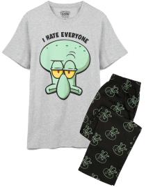 SpongeBob SquarePants Bob Esponja Calça Quadrada Homens Manga Curta Perna Longa Pijama Set Lula Cinza Large