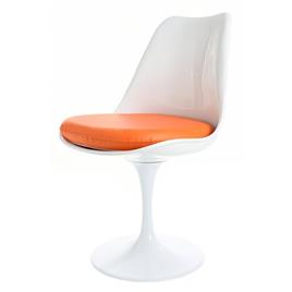 Fusion Living Glossy White And Orange PU Swivel Side Chair