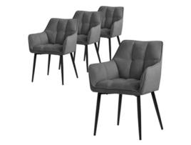 Conjunto de 4 Cadeiras de Jantar em Tecido Felpudo Cinzento Escuro com Assento Estofado Espesso e Pernas de Metal ML-DESIGN