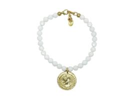 Colar de Cristal Branco e Moeda Gd de Ouro GLORIA MAGO