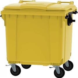 Contentor 1100L Polietileno DIN 4 Rodas c/Tampa Amarelo