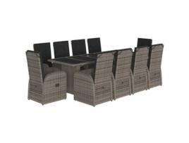 11 Peças Conjunto Jantar Para Jardim Com Almofadões Vime Pe Cinzento Clicnbuy