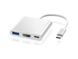 Cabo Adaptador Tipo C Para Hdmi Usb 3.0 Usb-c 3 Em 1 Hub Windows Apple Macbook