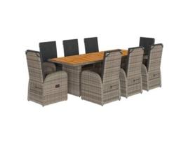 9 Peças Conjunto De Jantar Para Jardim Com Almofadões Vime Pe Cinza Clicnbuy