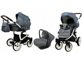 Carrinho De Bebé Multifuncional Babylux Optimal 3 Em 1 -silver Stone White Frame - Ajustável E Dobrável Construção Leve Em Alumínio - Acessórios