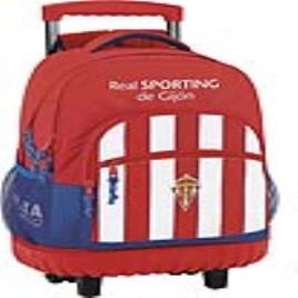 Mochila Escolar com Rodas Compact Real Sporting de Gijón Branco Vermelho