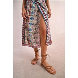 Saia midi estampada, efeito envelope, Molly Bracken