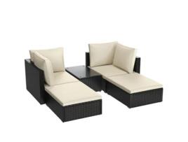 Conjunto 5 Lounge De Jardim Com Almofadas De Assento E Encosto Racingreat (2 Poltronas Individuais 2 Cadeiras Individuais Sem Braços 1 Mesa)
