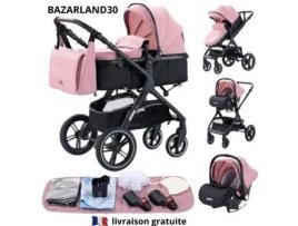 Bazarland30.carrinho De Bebê 3 Em 1 Combinado Cadeira De Auto Berço Trio Reversível Ajustável Alta Qualidade Rodas Inquebráveis Canne.rosa