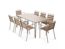 Mesa de Jardim Retangular 180 X 90 Cm e 8 Cadeiras com Braços em Metal