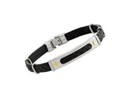 Bracelete Masculino Jourdan Aço E Couro Preto Trançado Comprimento 21 Cm Certificado De Autenticidade