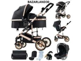 Bazarland30. Carrinho Portátil 3 Em 1 Para Bebé, Estrutura Em Alumínio Para Recém Nascido Preto