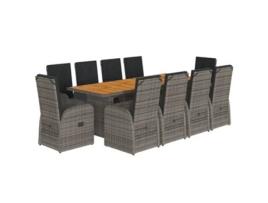 11 Peças Conjunto Jantar Para Jardim Com Almofadões Vime Pe Cinzento Clicnbuy