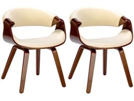 Conjunto de 2 Cadeiras de Jantar Foley Walnuss/Creme/Couro Sintético CLP