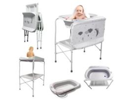 Banheira Dobrável Para Bebé Com Suporte E Muda Fraldas, Branca E Cinza Home X Gym