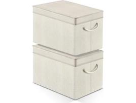 Conjunto 2 Caixas de Armazenamento Dobráveis Grandes Cestos com Tampas Alças Roupas Livros Brinquedos Casa Fitags