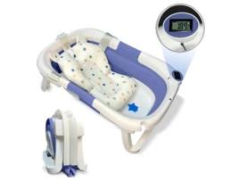 Banheira Portátil Dobrável Azul Para Bebé Com Design Ergonómico, Almofada Antiderrapante, Termómetro Integrado E Tampa De Segurança Home X Gym