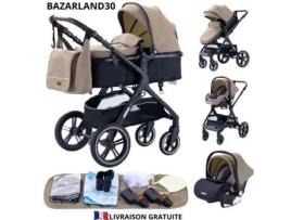Bazarlândia30. Carrinho de bebê 3 em 1 Combo Assento de carro Trio Reversível Ajustável Alta qualidade Rodas inquebráveis Canne.brown