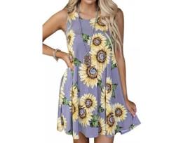 T-Shirt de Manga Cava de Mulher FYY Gola Redonda Girassol Poliéster Multicor (L)