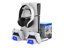 Suporte De Carregamento Para Ps5 / Ps5 Slim Multifunções Rgb Com Ventoinha Branco Ipega
