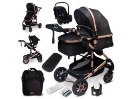 Bazarland30. Carriage 3 Em 1 Conjunto Completo Com Cadeirinha Carrinho Combinado Pneus Maciços Bolsa De Maternidade. Preto E Ouro Gagadumi