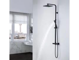 Coluna De Chuveiro Misturador Termostático Chuveiro Alto Quadrado Altura Ajustável 110 137 Cm Preto Auralum Max