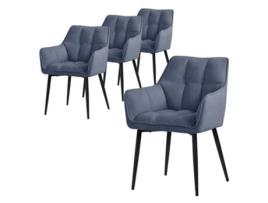 Conjunto de 4 Cadeiras de Jantar em Tecido Felpudo Azul com Assento Estofado Espesso e Pernas de Metal ML-DESIGN