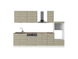 Cozinha Fame Line, 300cm Com Armário Alto, Pt Carvalho, Carvalho Lambris/branco, Branco, Vicco