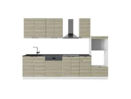 Cozinha Fame Line, 300cm Com Armário Alto, Pt Antracite, Carvalho Lambril/branco, Branco, Vicco