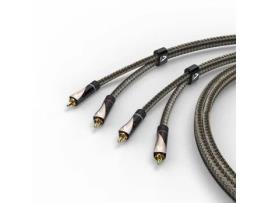 Cabo de Áudio, 2 Conectores RCA Macho - 2 Conectores RCA Macho, Texturizado, Dourado, 2m