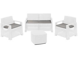 Conjunto de Jardim Bellagio Branco IPAE PROGARDEN (2 Cadeirões + 1 Sofá Duplo + 1 Mesa de Apoio)