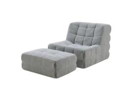 Poltrona De Chão Com Banco De Pés Koskyvn Têxtil 75x90x100 Cm Cinzento En.casa