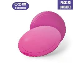 Base Para Bolo Redonda De 25 X 0,3 Cm - Fucsia (acabado Ondas) 25 Uds